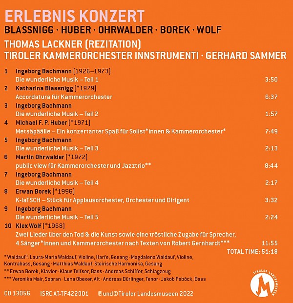 CD-Rückseite der CD "Erlebnis Konzert" des Tiroler Kammerorchesters Innstrumenti